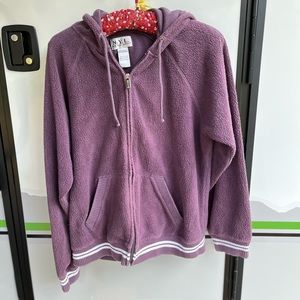 Purple sweatshirt/fleece backed., hooded jacket, by New York Laundry, size large